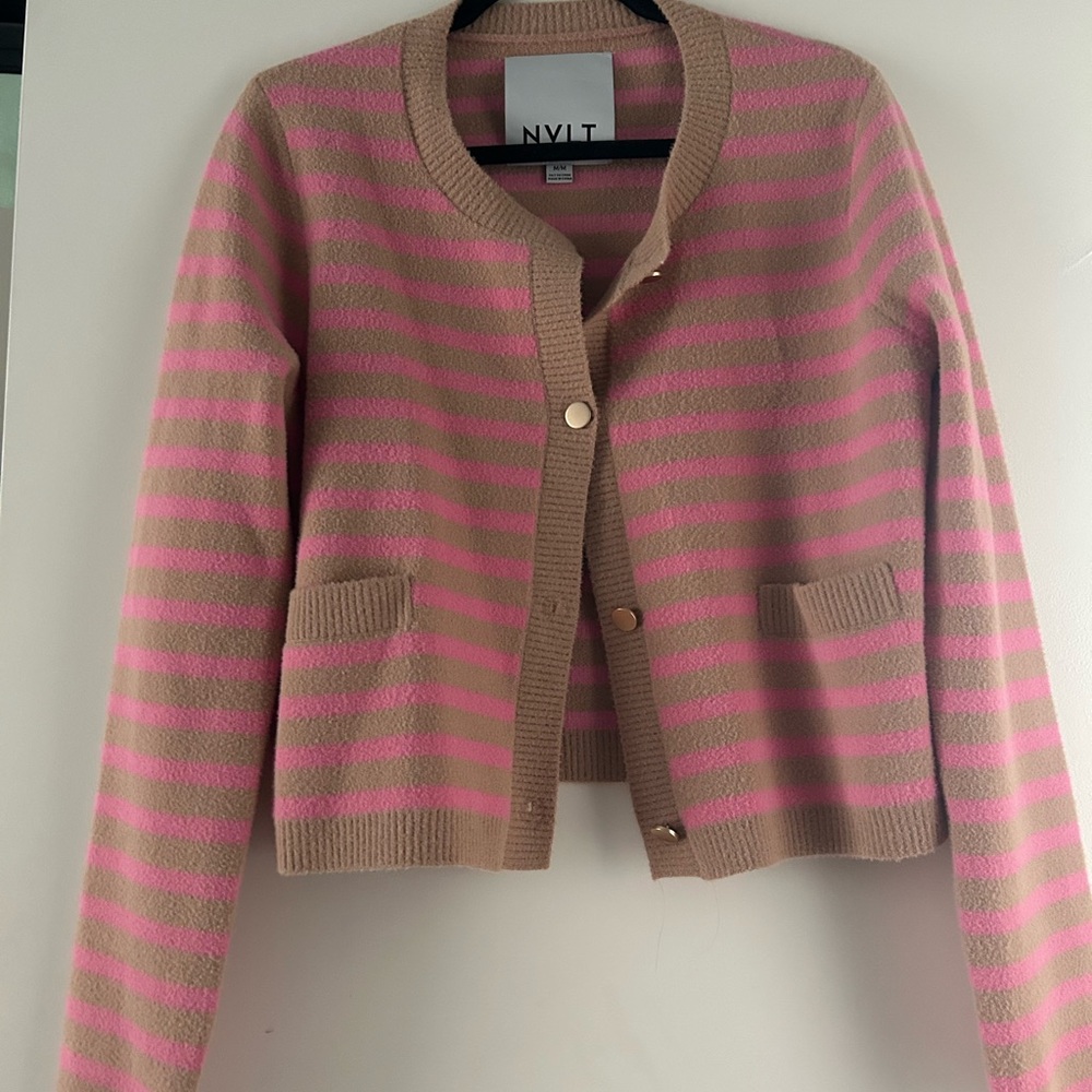 NVLT Women's Cardigan in Pink and Tan Stripes